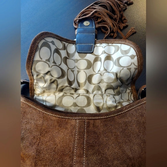 COACH Vintage Rare Brown Suede Fringe Saddlebag Crossbody Nwot 5484 Limited Edit - Picture 12 of 16